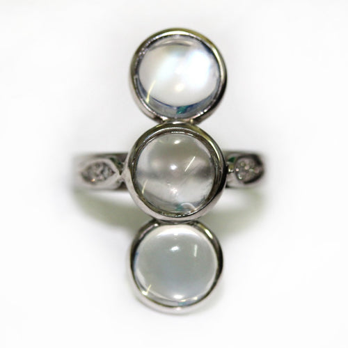 9ct White Gold Moonstone and Diamond Dress Ring