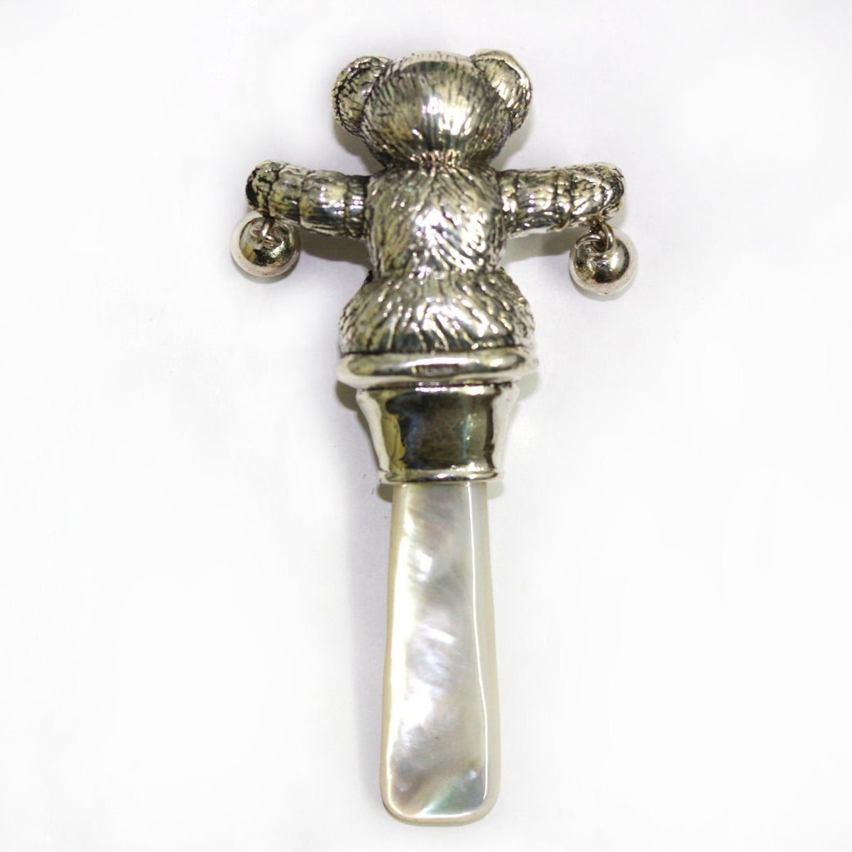 Sterling Silver Mother of Pearl Teddy Rattle