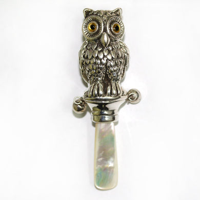 Sterling Silver Mother of Pearl Owl Rattle