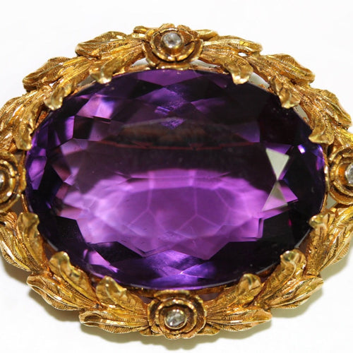 Antique Amethyst and Diamond Filigree Brooch