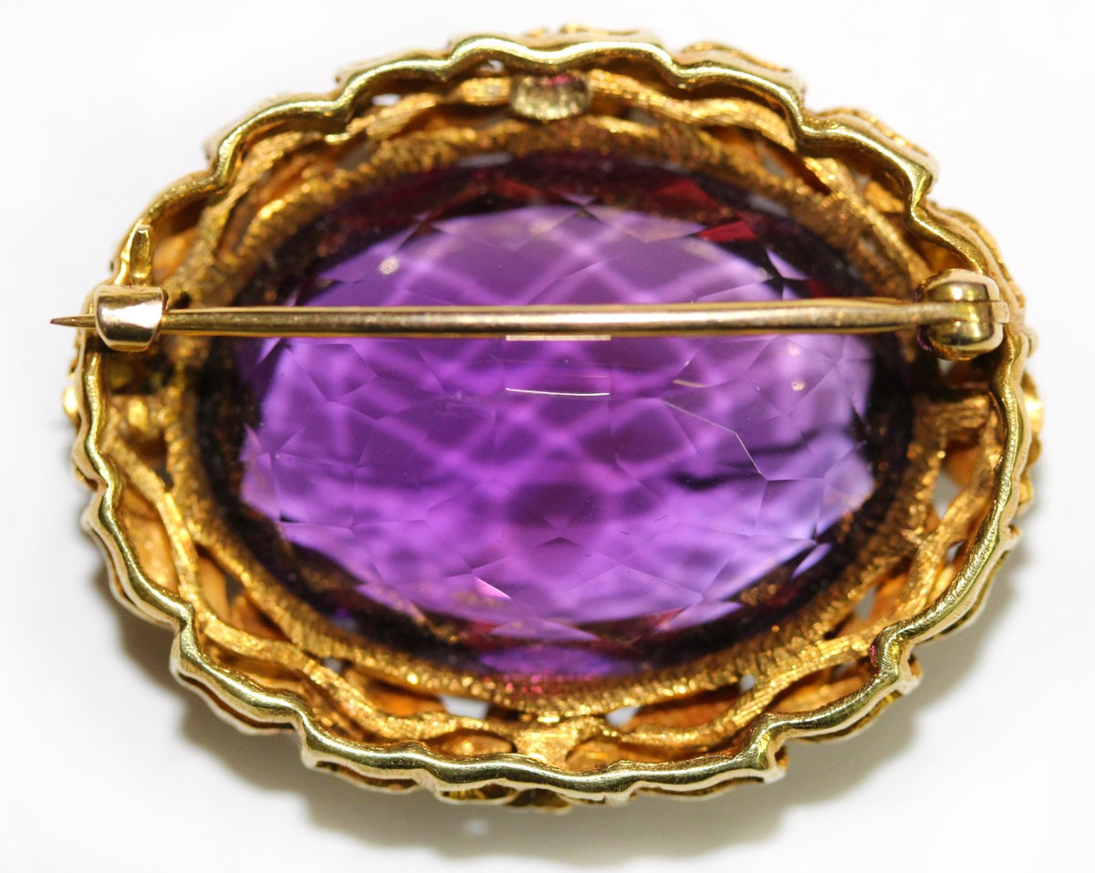 Antique Amethyst and Diamond Filigree Brooch