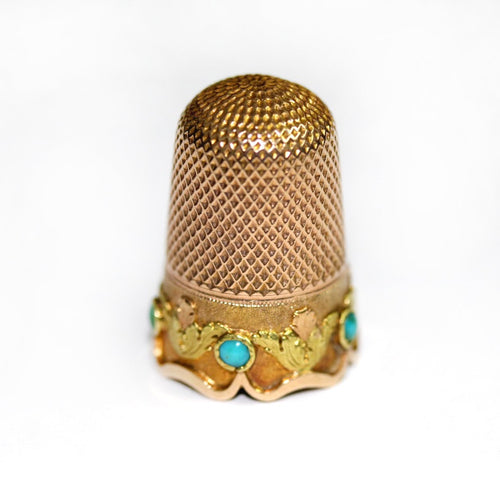 Antique 18ct Rose Gold Turquoise Thimble