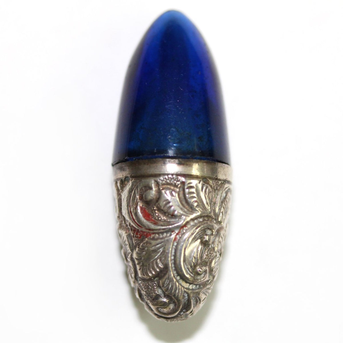 Antique Sterling Silver Bristol Blue Glass Perfume Bottle