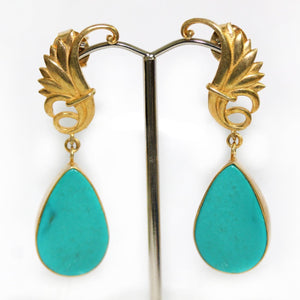 Turquoise Silver Gold Plate Drop Earrings