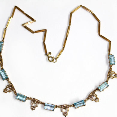 Antique Swiss Blue Topaz and Diamond Necklace