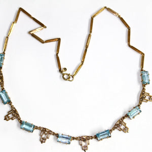Antique Swiss Blue Topaz and Diamond Necklace