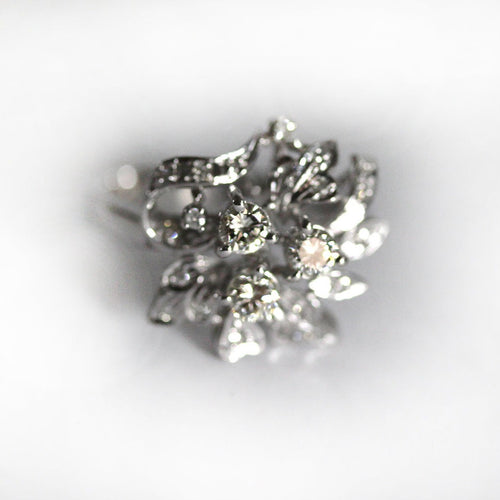 Vintage 9ct White Gold Diamond Floral Princess Ring