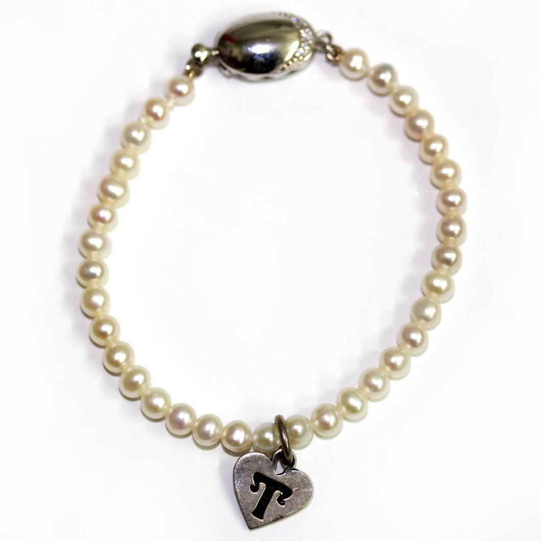 White Seed Pearl Beaded Childrens Charm Bracelet