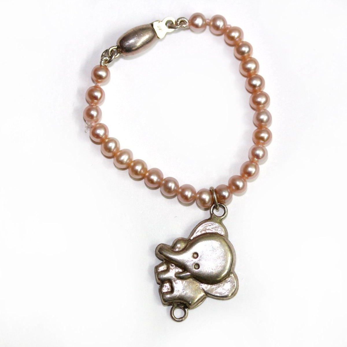 Pink Freshwater Pearl Elephant Charm Baby Bracelet
