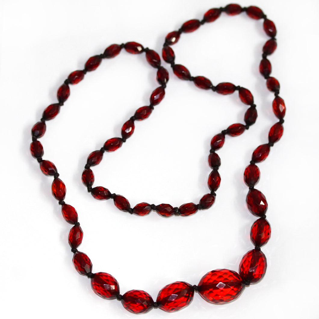 Antique Faceted Cherry Red Amber Graduated Necklace