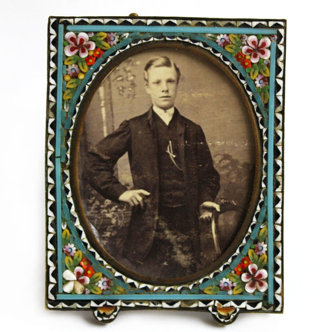 Antique Micro Mosaic Photo Frame with Original Photograph