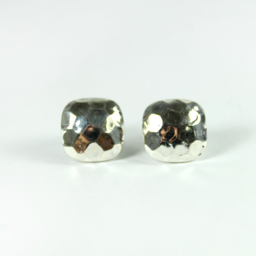 Sterling Silver Hammered Texture Square Stud Earrings