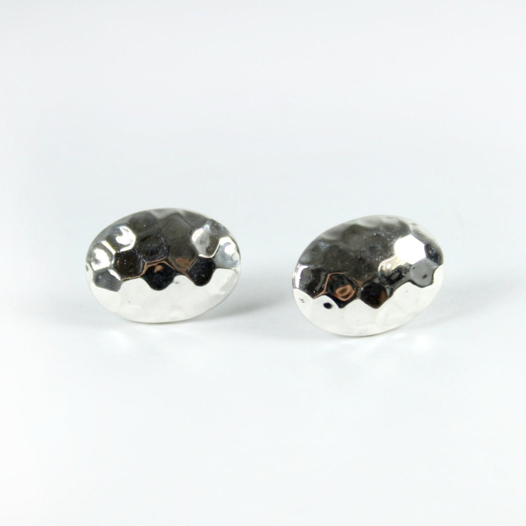 Sterling Silver Hammered Texture Oval Stud Earrings
