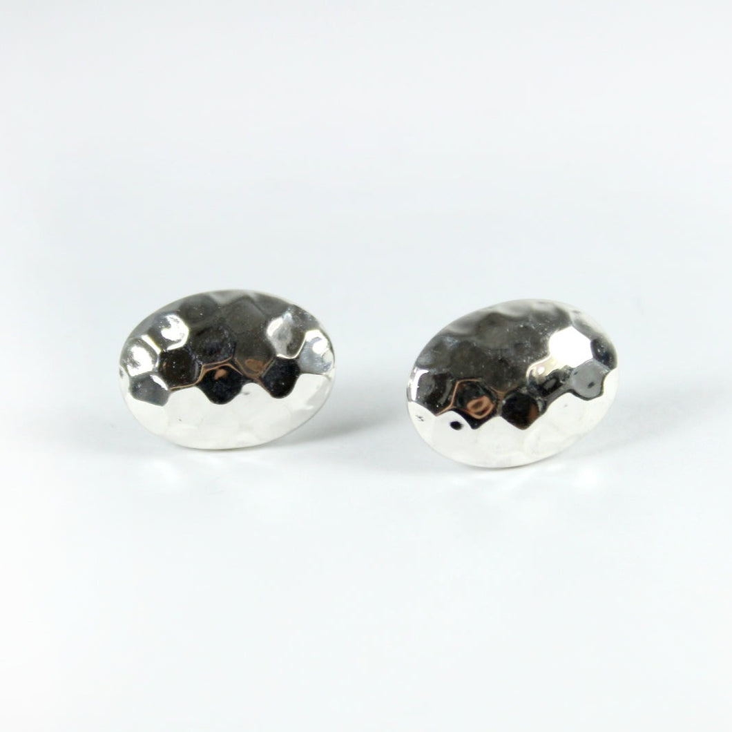 Sterling Silver Hammered Texture Oval Stud Earrings