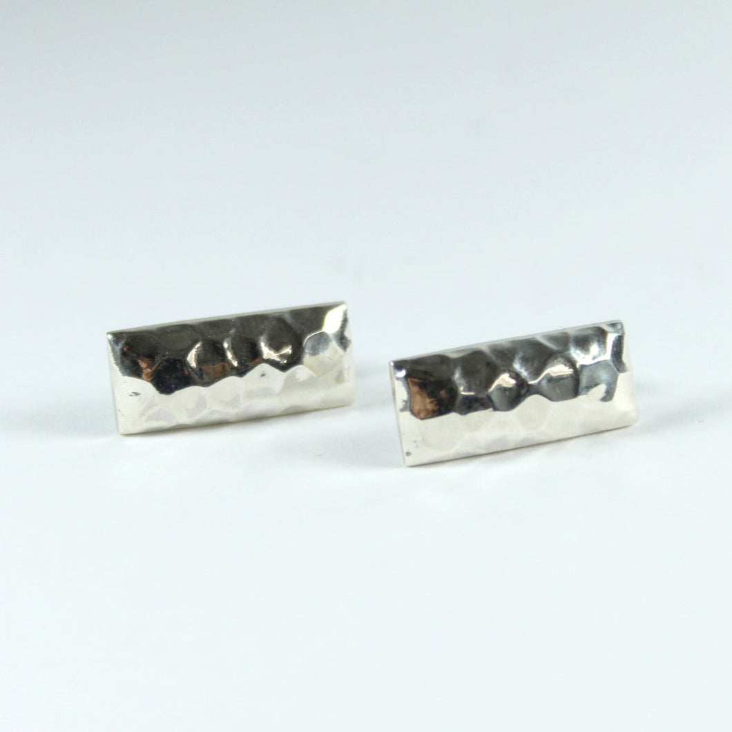 Sterling Silver Rectangular Hammered Texture Stud Earrings