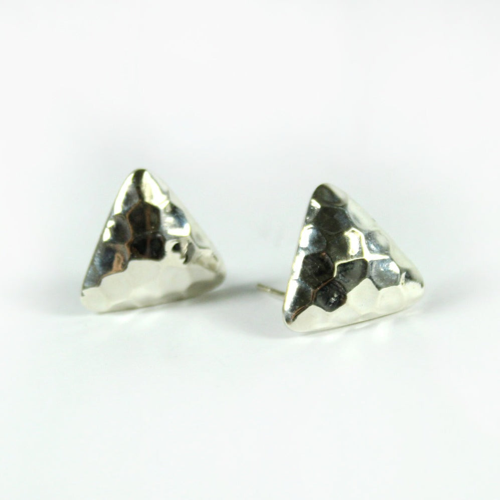 Sterling Silver Triangular Hammered Texture Stud Earrings
