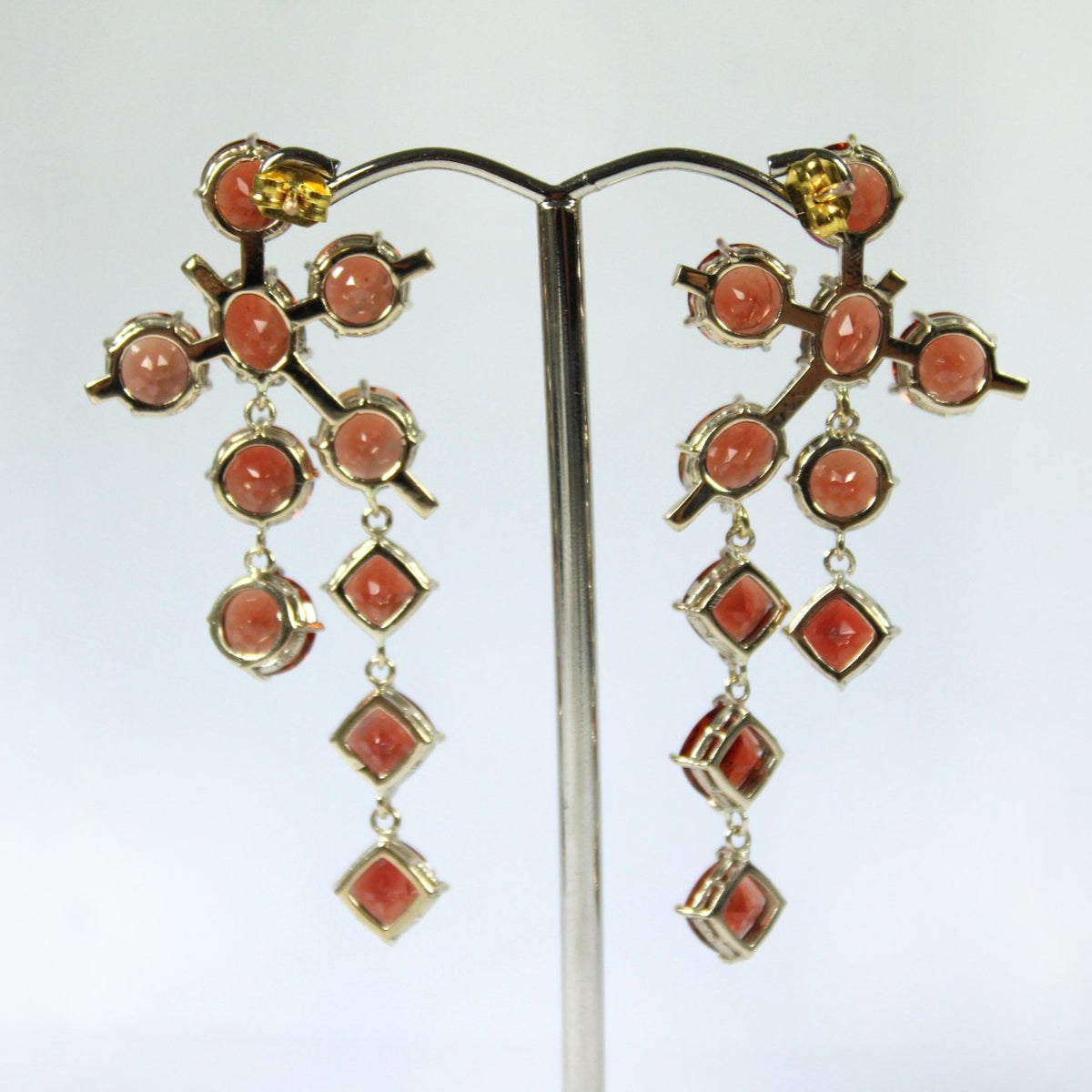 9ct Yellow Gold Red Andesine Drop Earrings