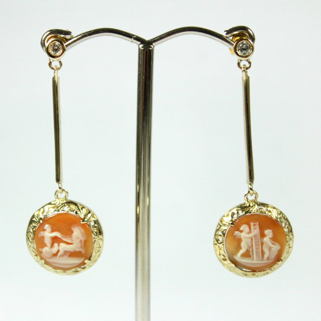 Conch Shell Cameo and Diamond Earrings