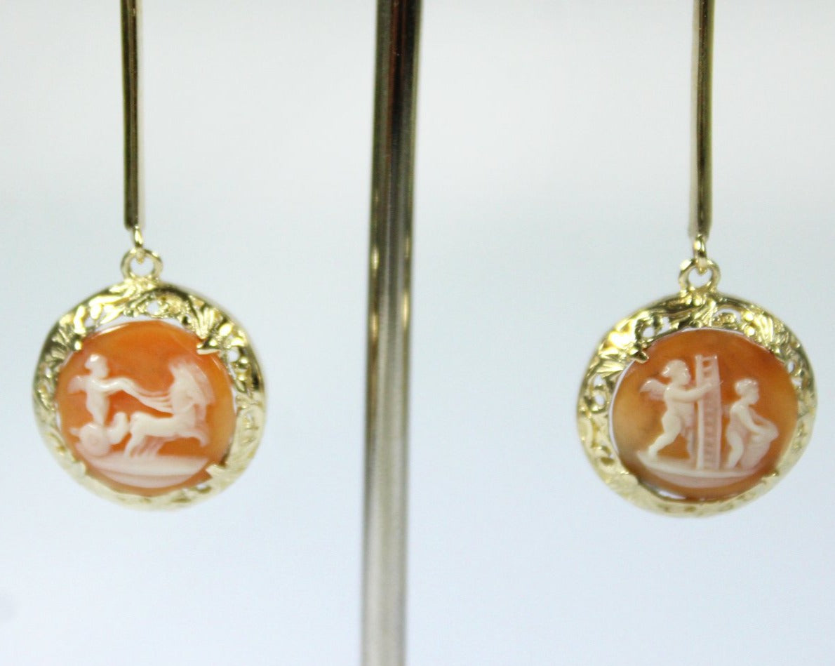 Conch Shell Cameo and Diamond Earrings
