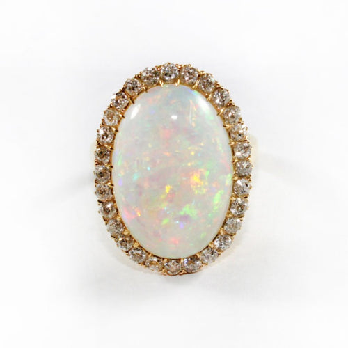 Vintage Solid Mintabie Opal and Diamond Ring