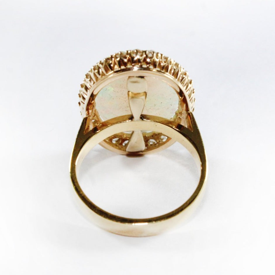 Vintage Solid Mintabie Opal and Diamond Ring