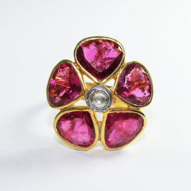 Sterling Silver Pink Tourmaline and Diamond Floral Dress Ring