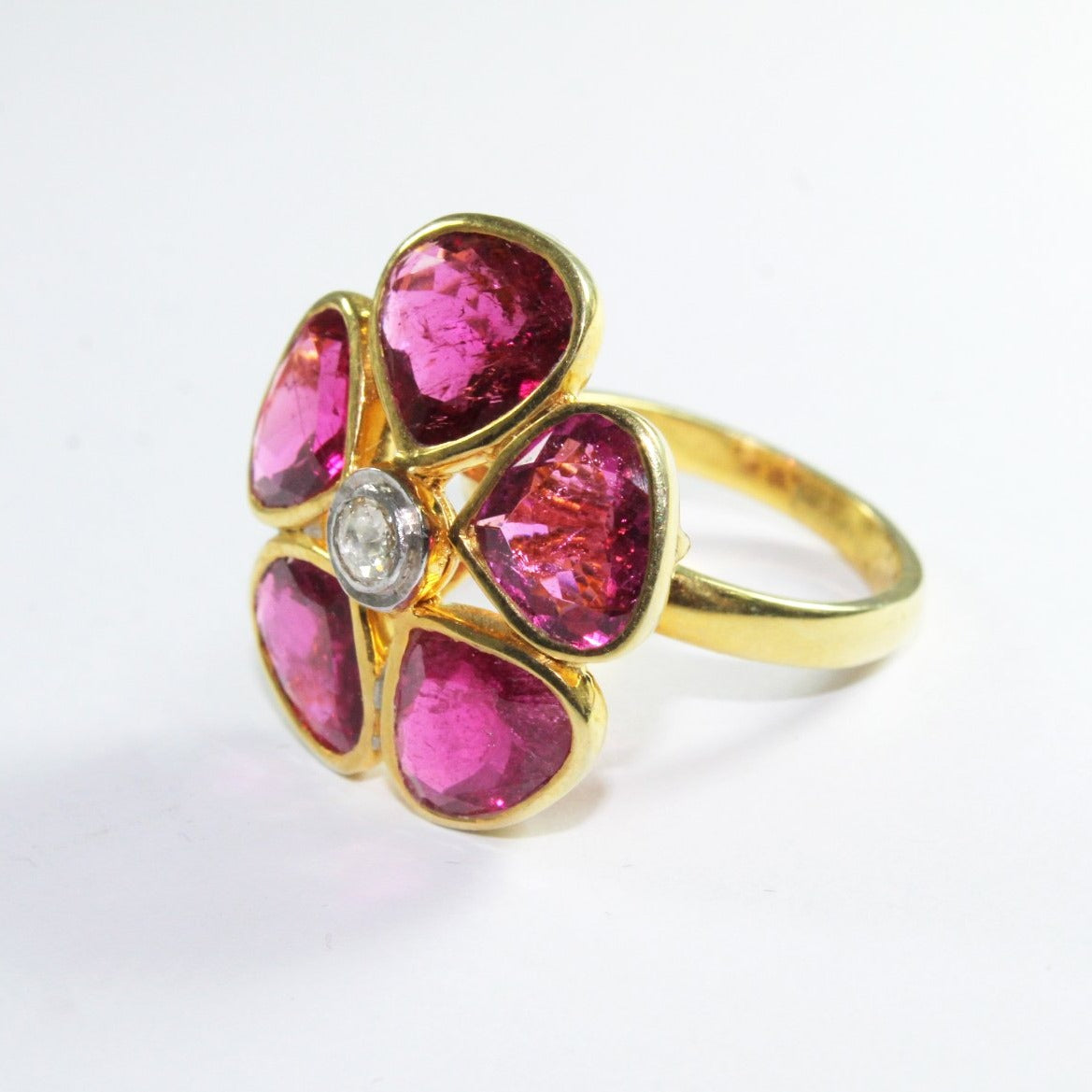Sterling Silver Pink Tourmaline and Diamond Floral Dress Ring
