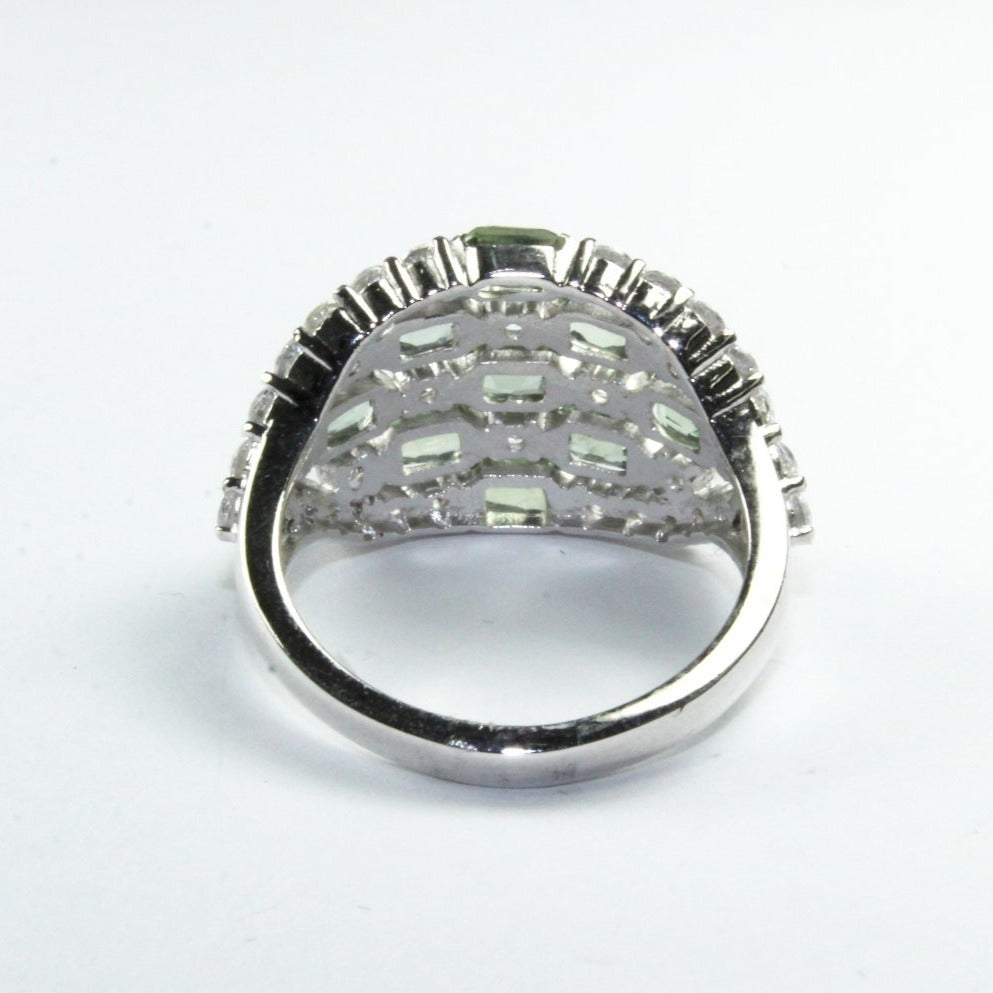 Sterling Silver Green Sapphire and Cubic Zirconia Dress Ring
