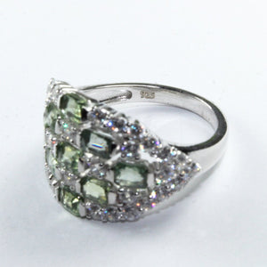 Sterling Silver Green Sapphire and Cubic Zirconia Dress Ring