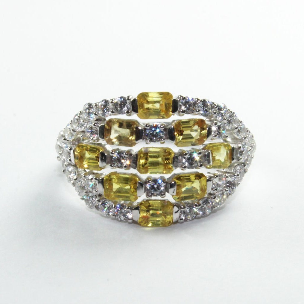 Sterling Silver Yellow Sapphire and Cubic Zirconia Dress Ring