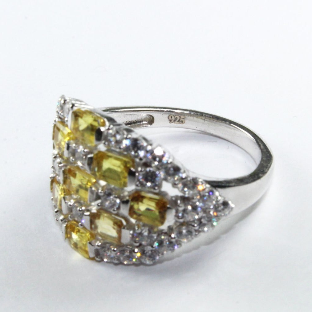 Sterling Silver Yellow Sapphire and Cubic Zirconia Dress Ring