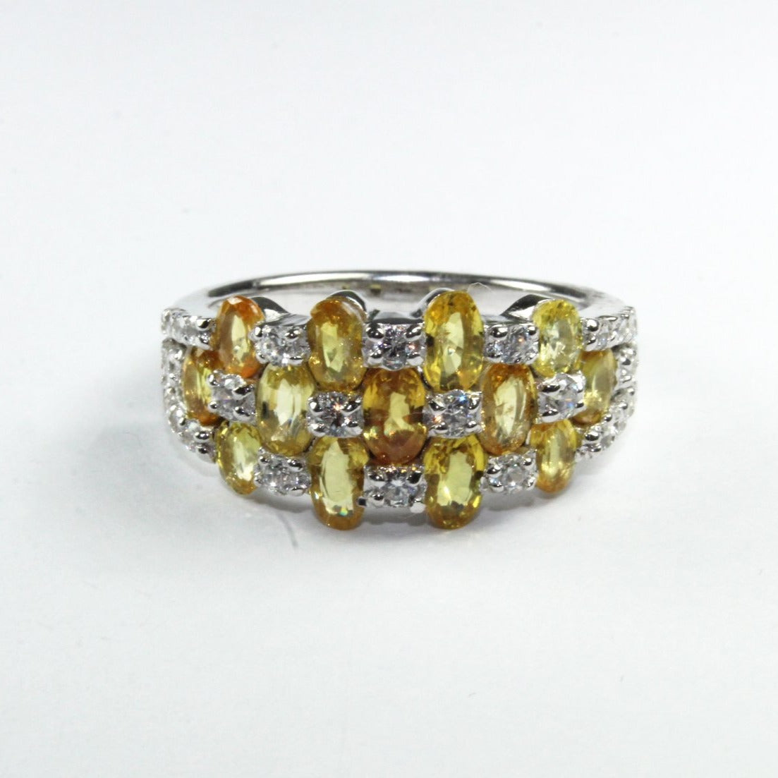Sterling Silver Yellow Sapphire and Cubic Zirconia Dress Ring