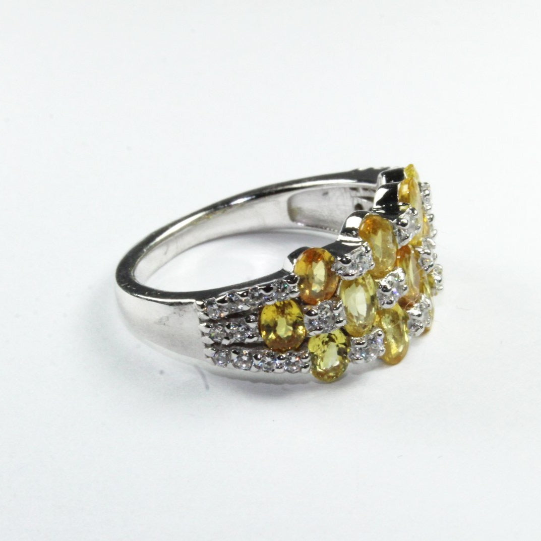 Sterling Silver Yellow Sapphire and Cubic Zirconia Dress Ring