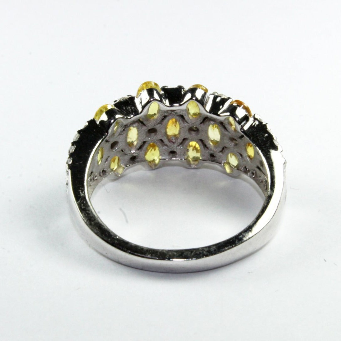 Sterling Silver Yellow Sapphire and Cubic Zirconia Dress Ring