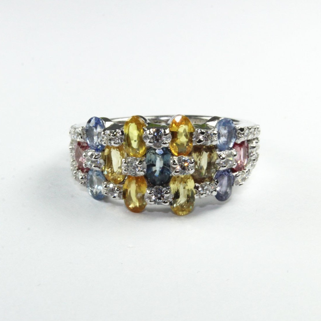 Sterling Silver Assorted Sapphire and Cubic Zirconia Dress Ring