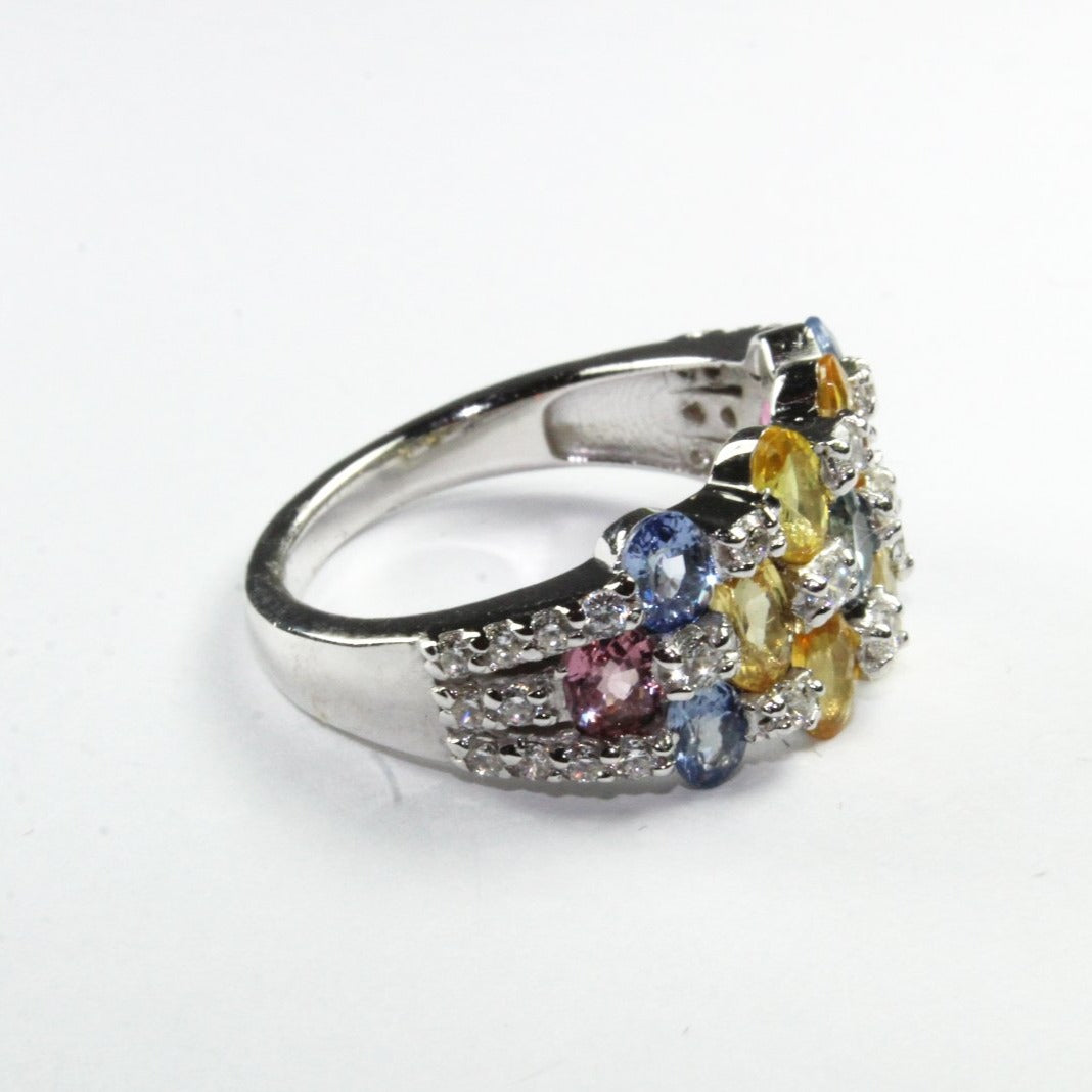Sterling Silver Assorted Sapphire and Cubic Zirconia Dress Ring