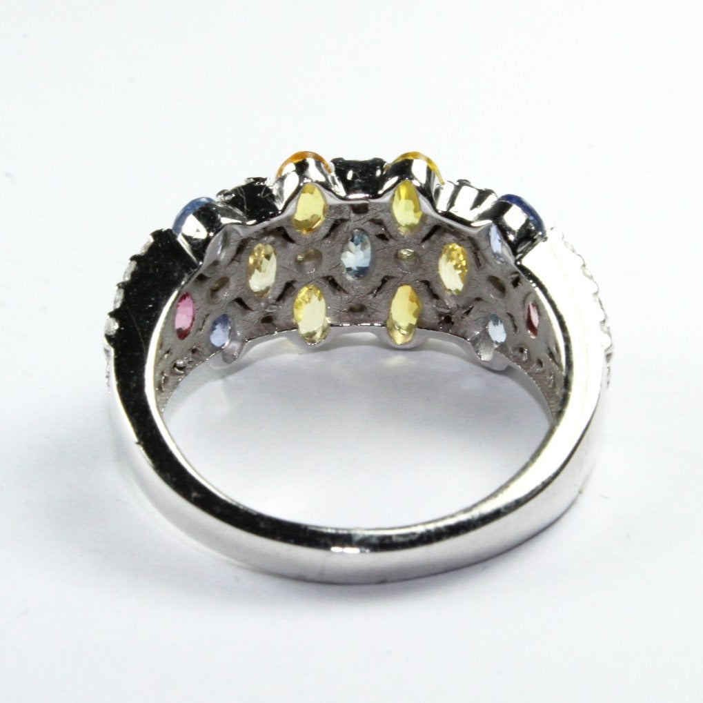 Sterling Silver Assorted Sapphire and Cubic Zirconia Dress Ring