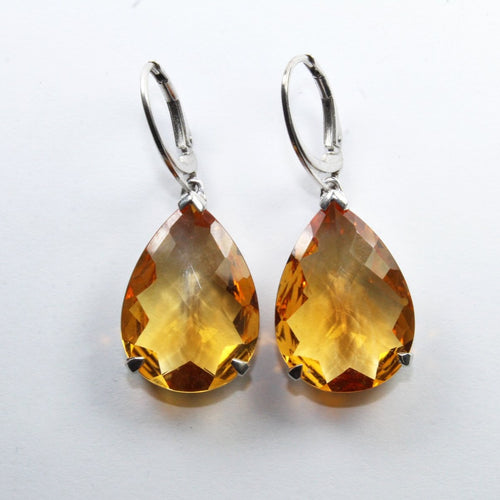 Sterling Silver Large Citrine Drop Earrings