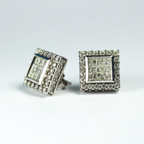 14ct White Gold Princess Cut Diamond Stud Earrings