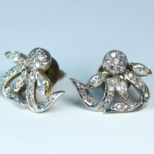 Antique 9ct White Gold Diamond Stud Earrings