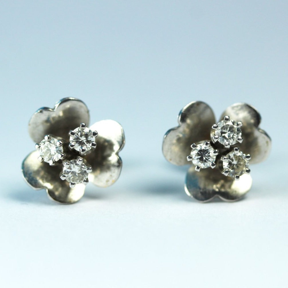 18ct White Gold Diamond Floral Stud Earrings
