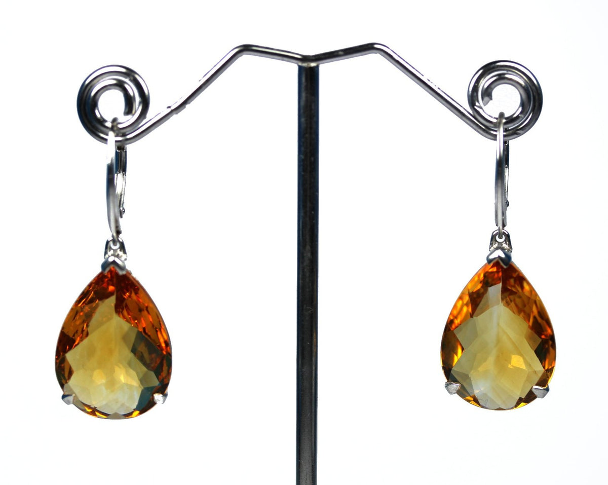 Sterling Silver Large Citrine Drop Earrings