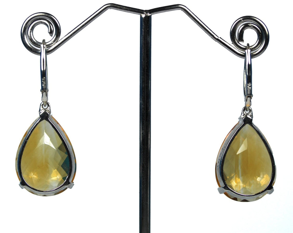 Sterling Silver Large Citrine Drop Earrings