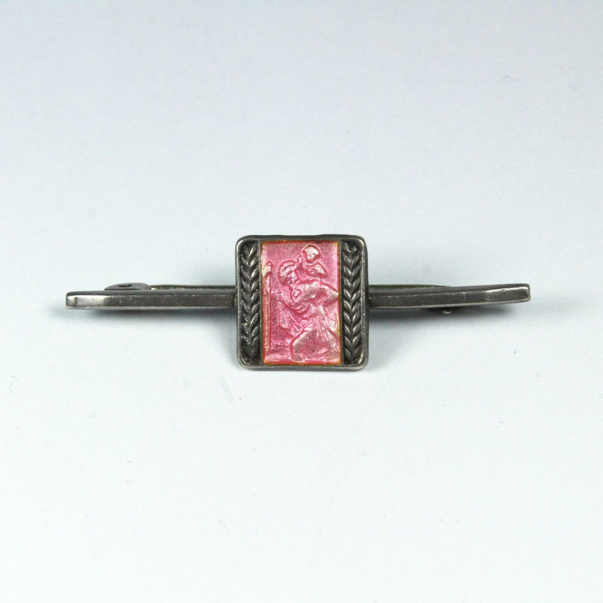 Antique Pink Enamel St. Christopher Brooch