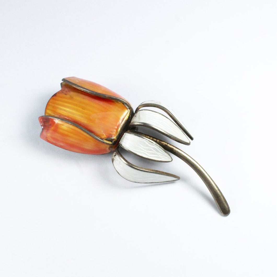 Vintage Norwegian Sterling Silver Enamel Tulip Brooch