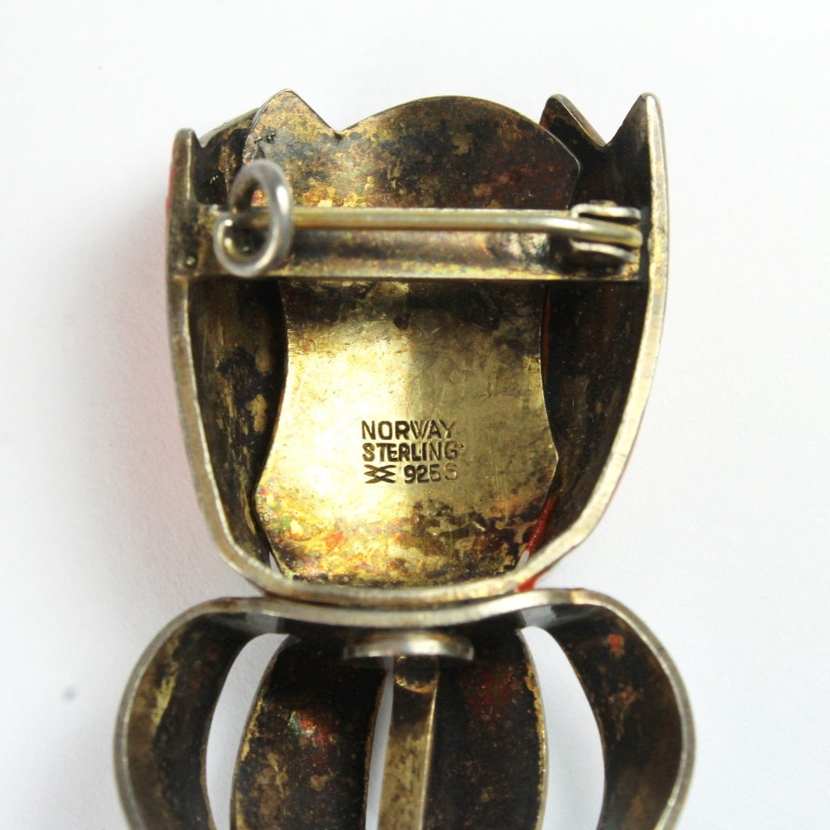 Vintage Norwegian Sterling Silver Enamel Tulip Brooch