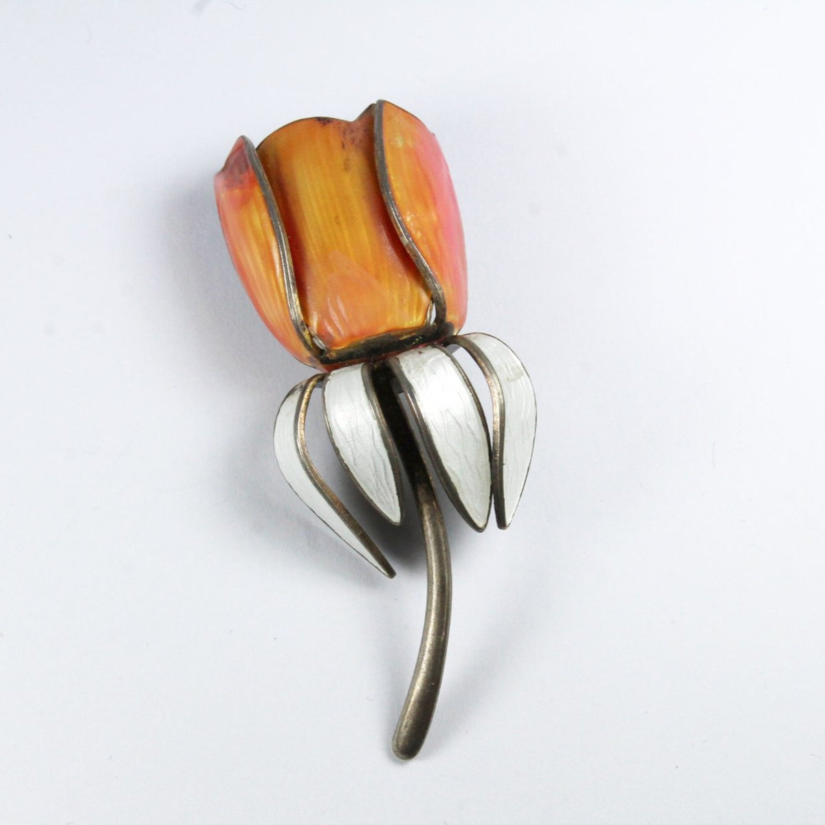 Vintage Norwegian Sterling Silver Enamel Tulip Brooch