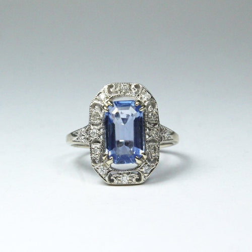 9ct White Gold 3ct Ceylonese Sapphire and Diamond Ring