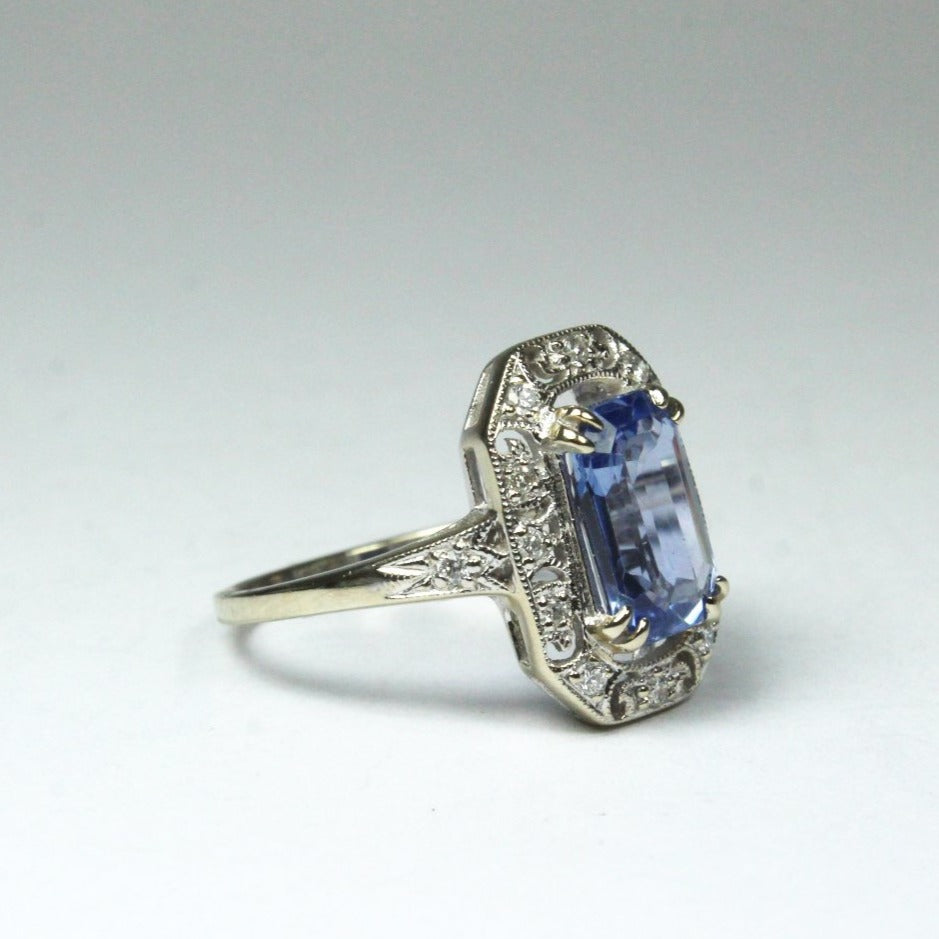9ct White Gold 3ct Ceylonese Sapphire and Diamond Ring