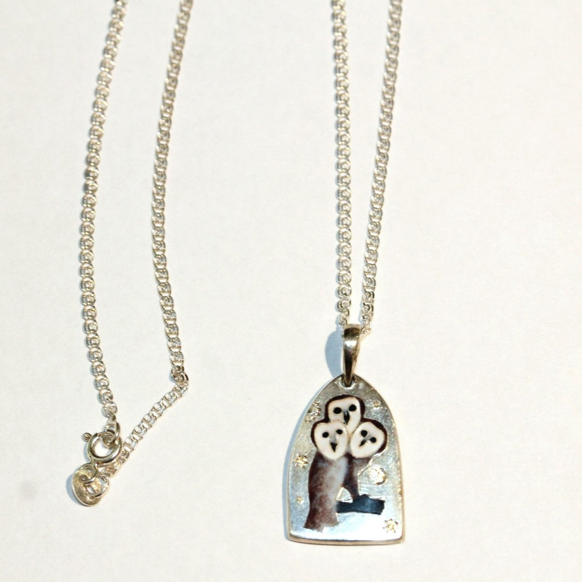 Sterling Silver Owl Trio Enamel Pendant